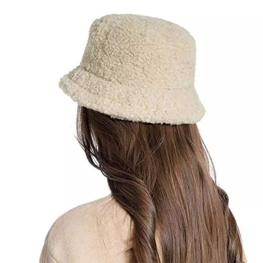 Winter Bucket Hat Women Warm Hats Vintage Faux Fur Fisherman Cap