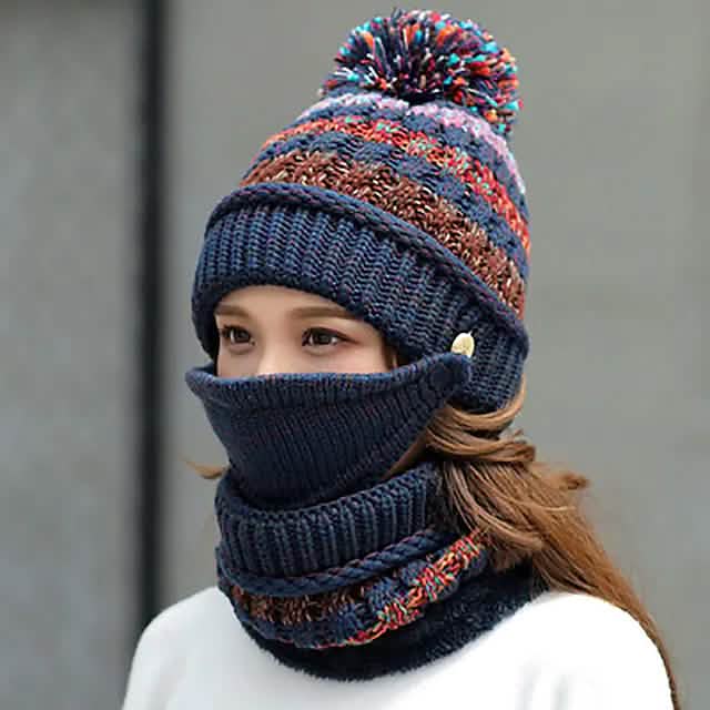 Women's Knitted Hat Scarf Mask Set